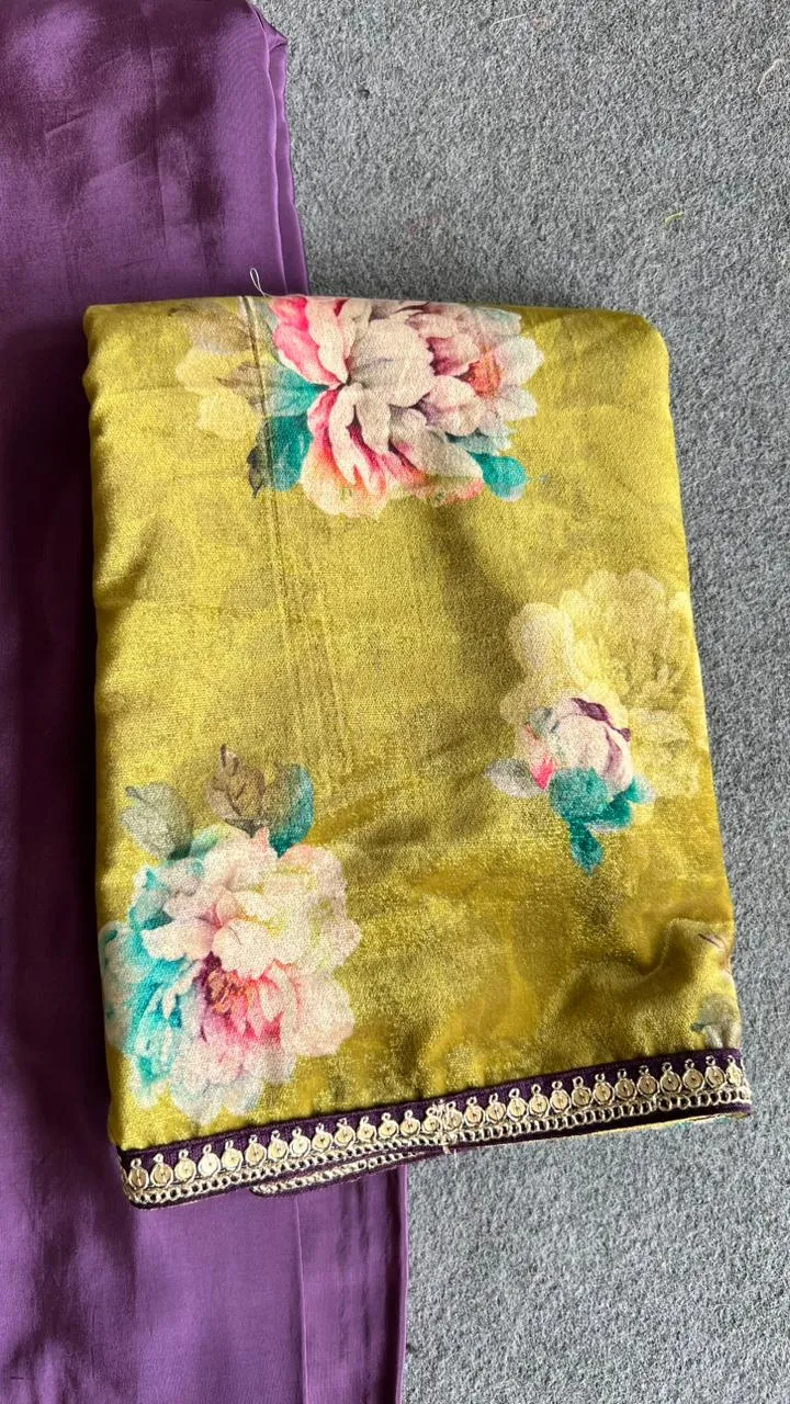 Lavender marble silk saree with blouse