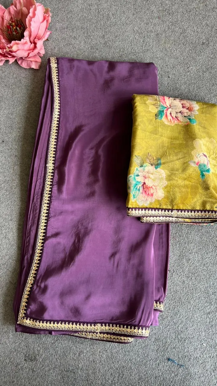 Lavender marble silk saree with blouse