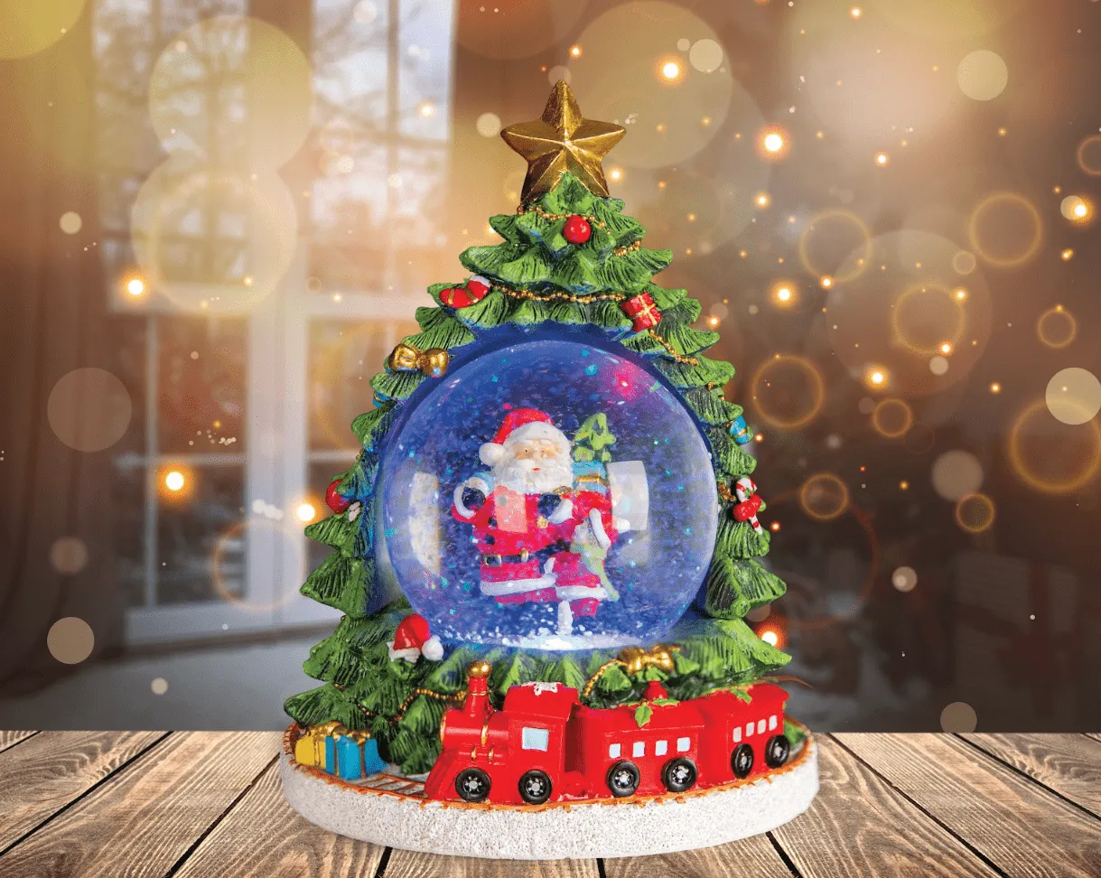 LED Illuminated Musical Snow Globe Tree - 10cm Decorative Water Ball with Lights and Music