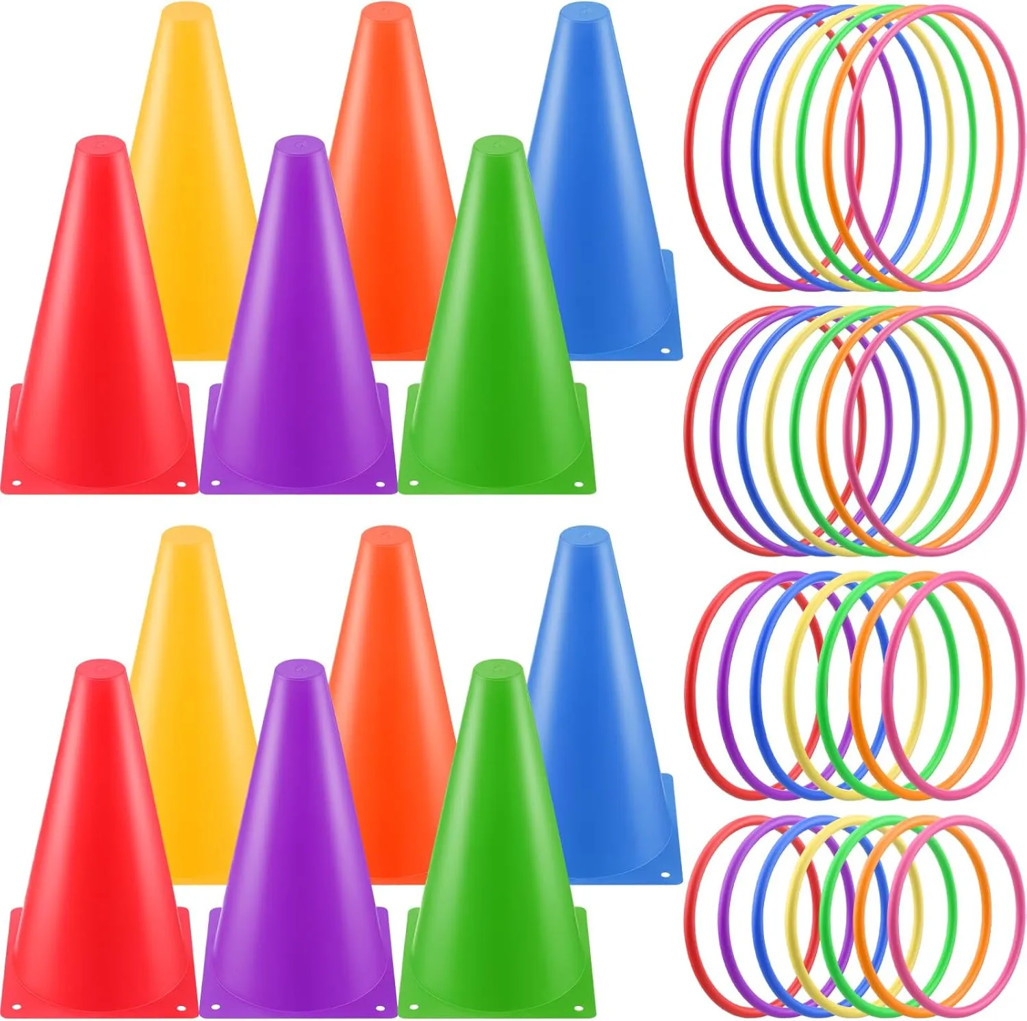 Lenwen 53 Pcs Indoor Outdoor Carnival Games for Kids Adults Plastic Cones Ring Toss Combo Set Ring Toss Game Throwing Backyard Games Speed Agility Practice Games for Christmas Party