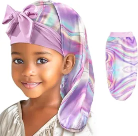 Lolalet Kids Bonnets for Girls, Long Silk Bonnet for Sleeping Kids Satin Bonnet Cap with Tie Band
