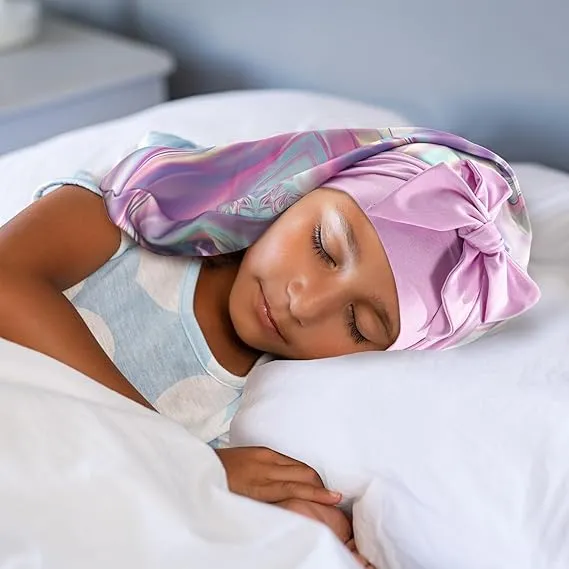 Lolalet Kids Bonnets for Girls, Long Silk Bonnet for Sleeping Kids Satin Bonnet Cap with Tie Band