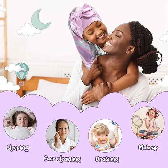 Lolalet Kids Bonnets for Girls, Long Silk Bonnet for Sleeping Kids Satin Bonnet Cap with Tie Band