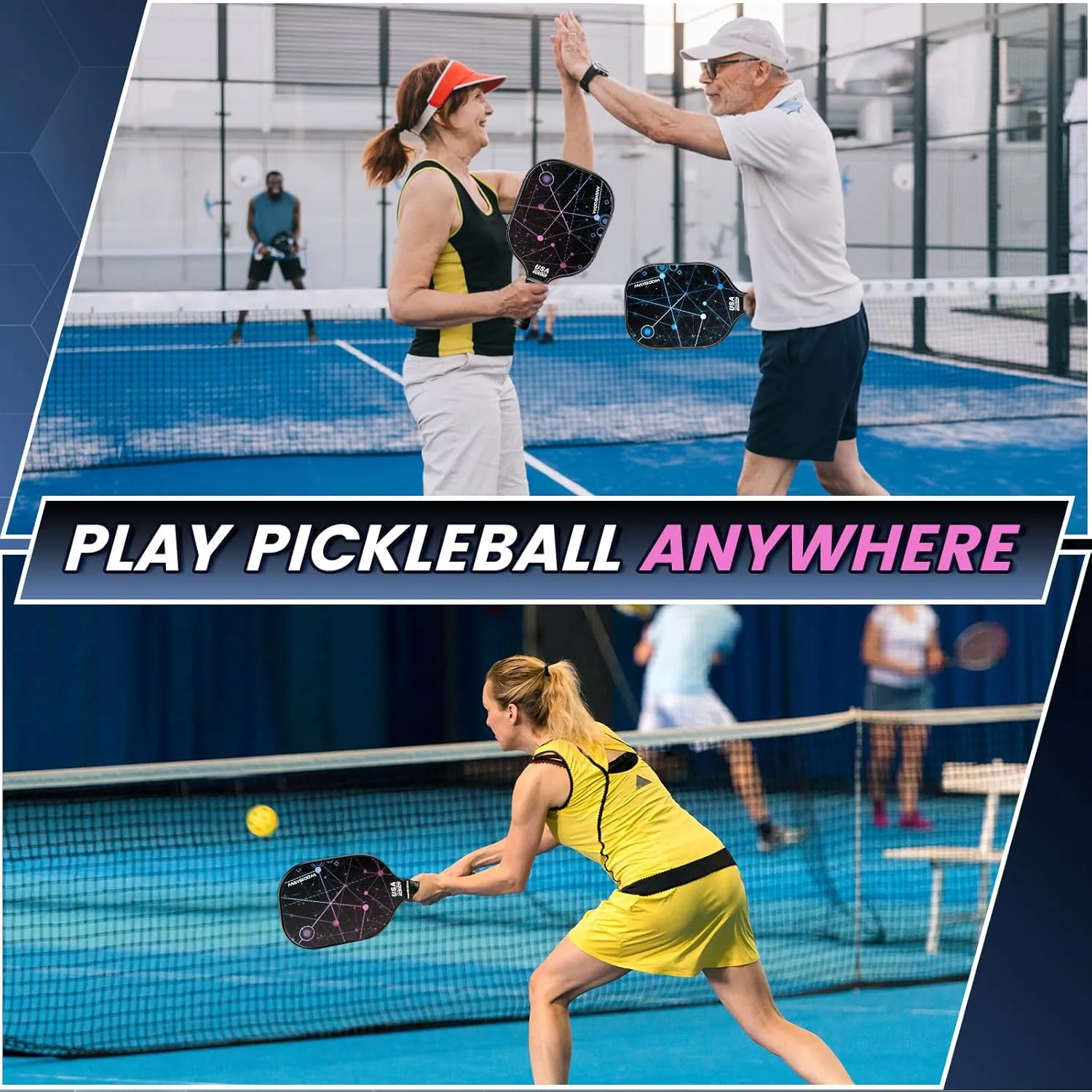 Mayboom Pickleball Paddles Set of 2 or 4, USAPA Approved Pickleball Paddles Set with 4 Pickleball Balls and Pickleball Carry Bag, Fiberglass Pickle Ball Rackets 2 Pack Gifts for Beginners&Pros