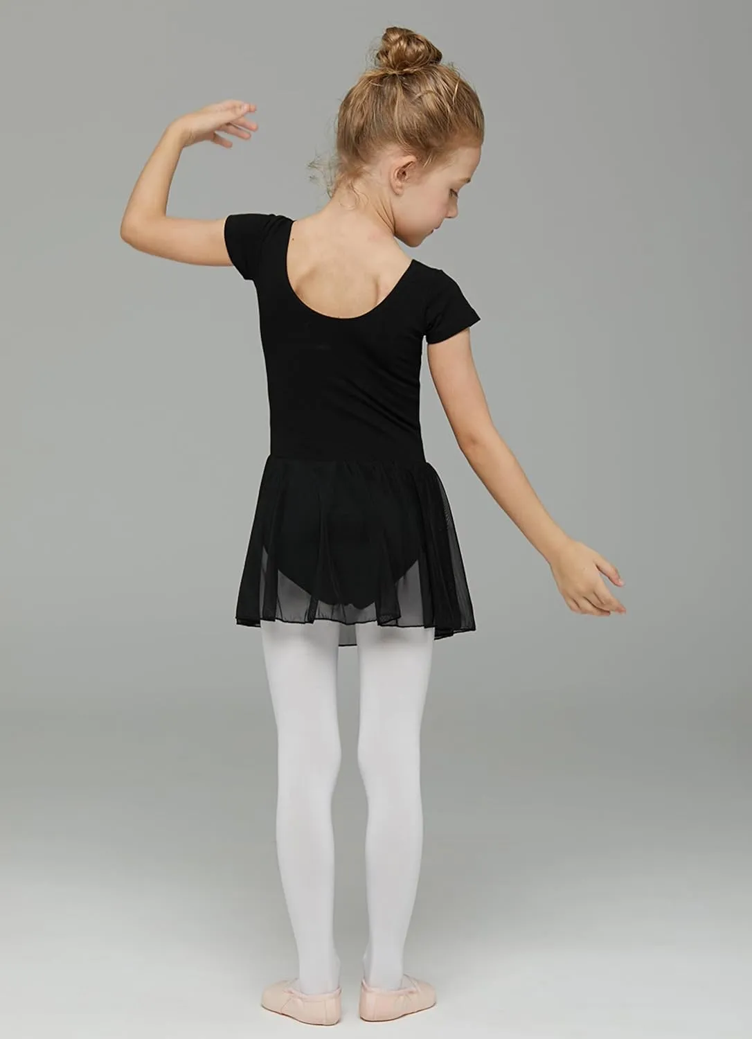 MdnMd Toddler Ballet Leotards for Girls Dance Leotards with Skirt Gymnastic Ballerina Outfit Dress Classic Short Sleeve
