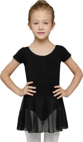 MdnMd Toddler Ballet Leotards for Girls Dance Leotards with Skirt Gymnastic Ballerina Outfit Dress Classic Short Sleeve