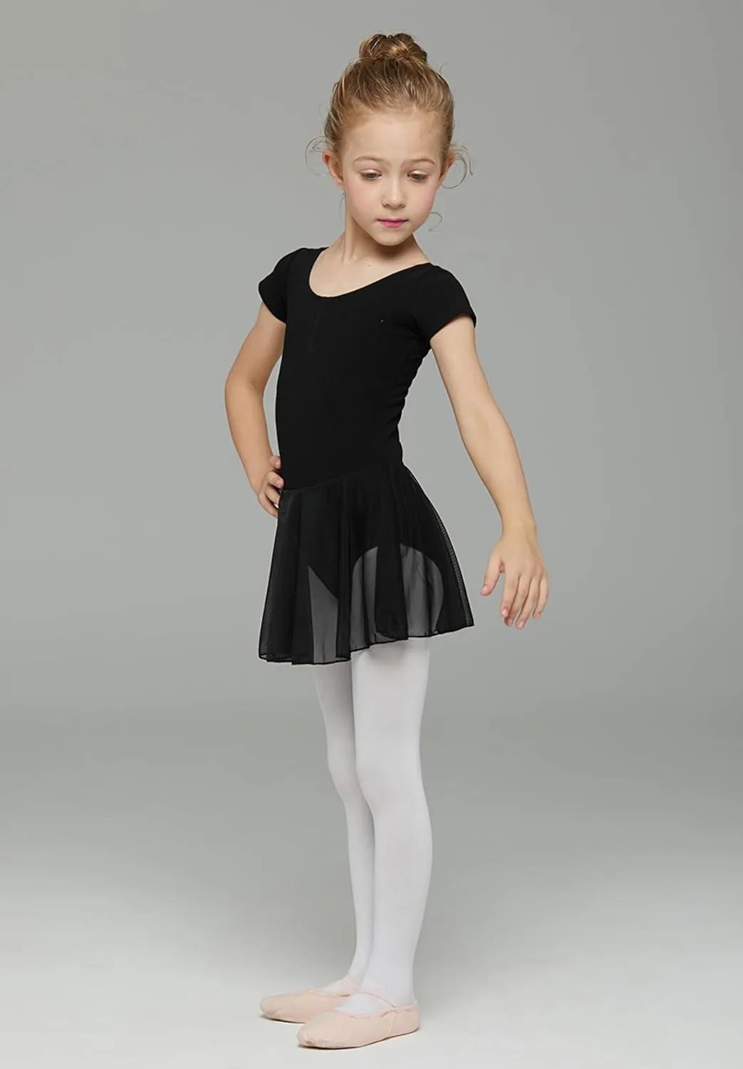 MdnMd Toddler Ballet Leotards for Girls Dance Leotards with Skirt Gymnastic Ballerina Outfit Dress Classic Short Sleeve