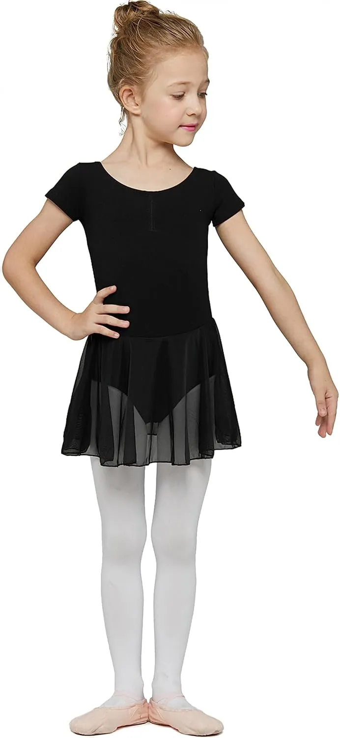 MdnMd Toddler Ballet Leotards for Girls Dance Leotards with Skirt Gymnastic Ballerina Outfit Dress Classic Short Sleeve