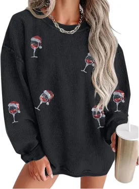 Merry Christmas Sweatshirt Women Christmas Sequin Tops Hoodie Christmas Party Pullover with Pockets