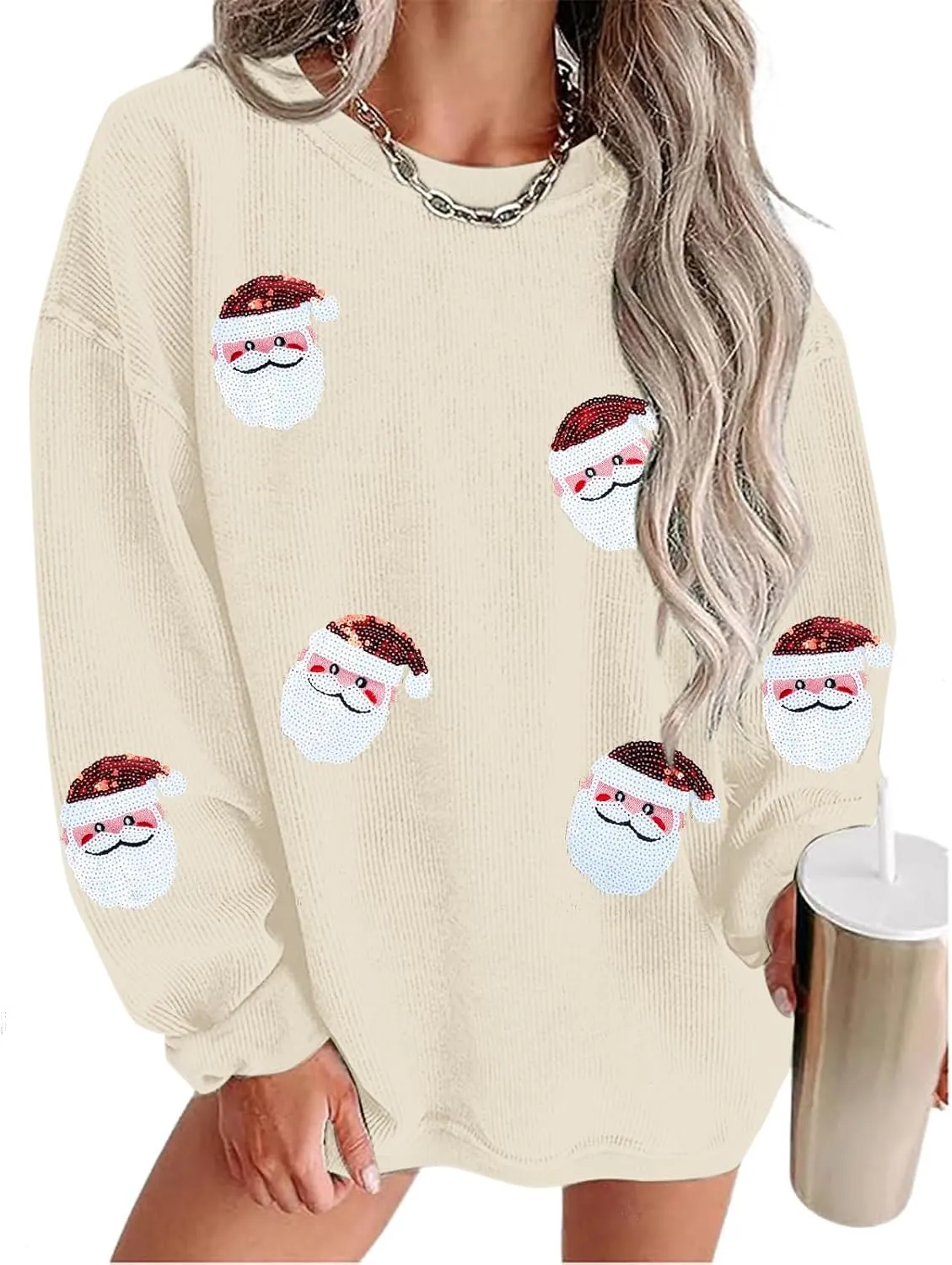 Merry Christmas Sweatshirt Women Christmas Sequin Tops Hoodie Christmas Party Pullover with Pockets