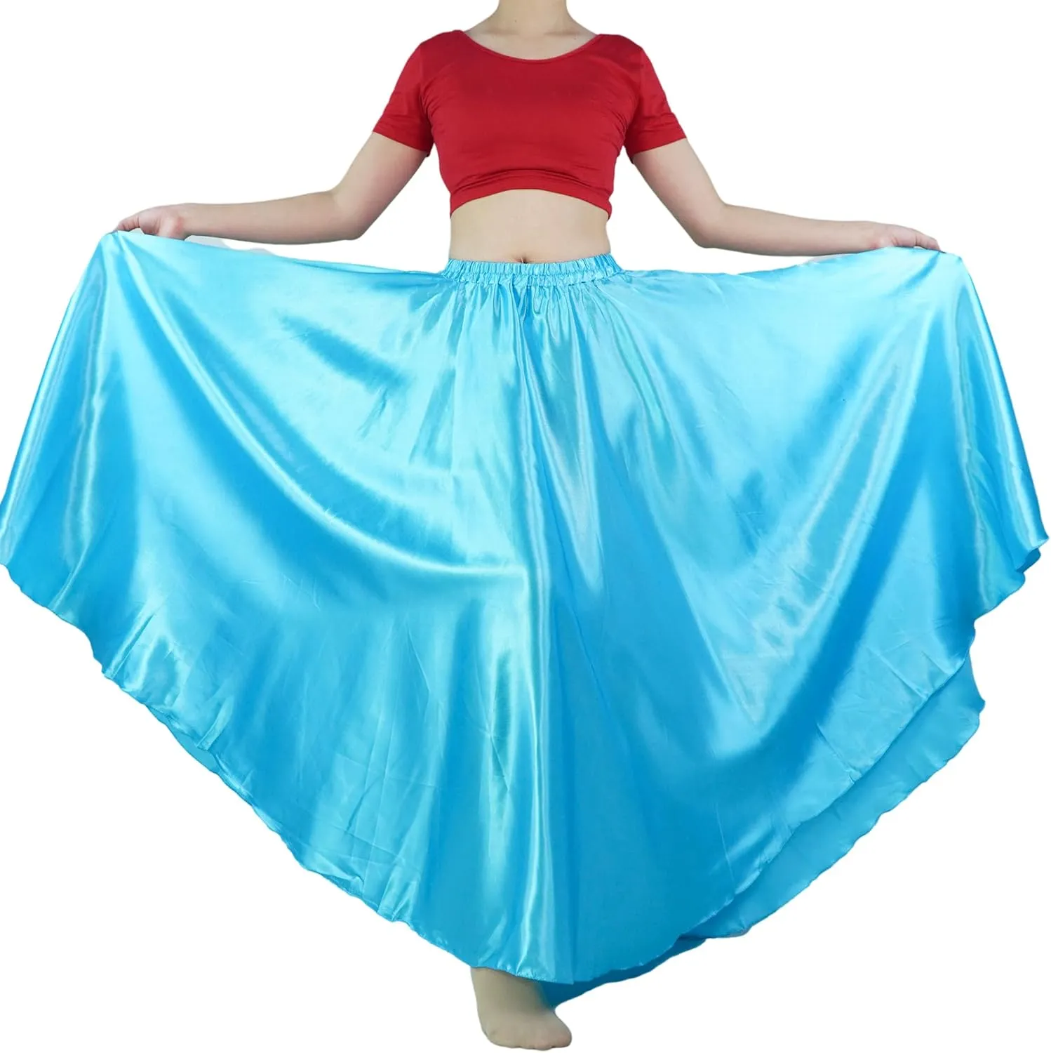 MUNAFIE Women's Long Maxi Dance Skirt - Satin Fairy Skirt for Praise & Cosplay Belly Dance