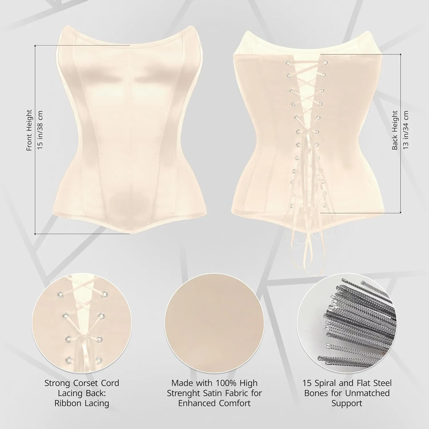 Perfect Corset NYC OVERBUST Satin Corset Top Lace up with 15 Steel Boned