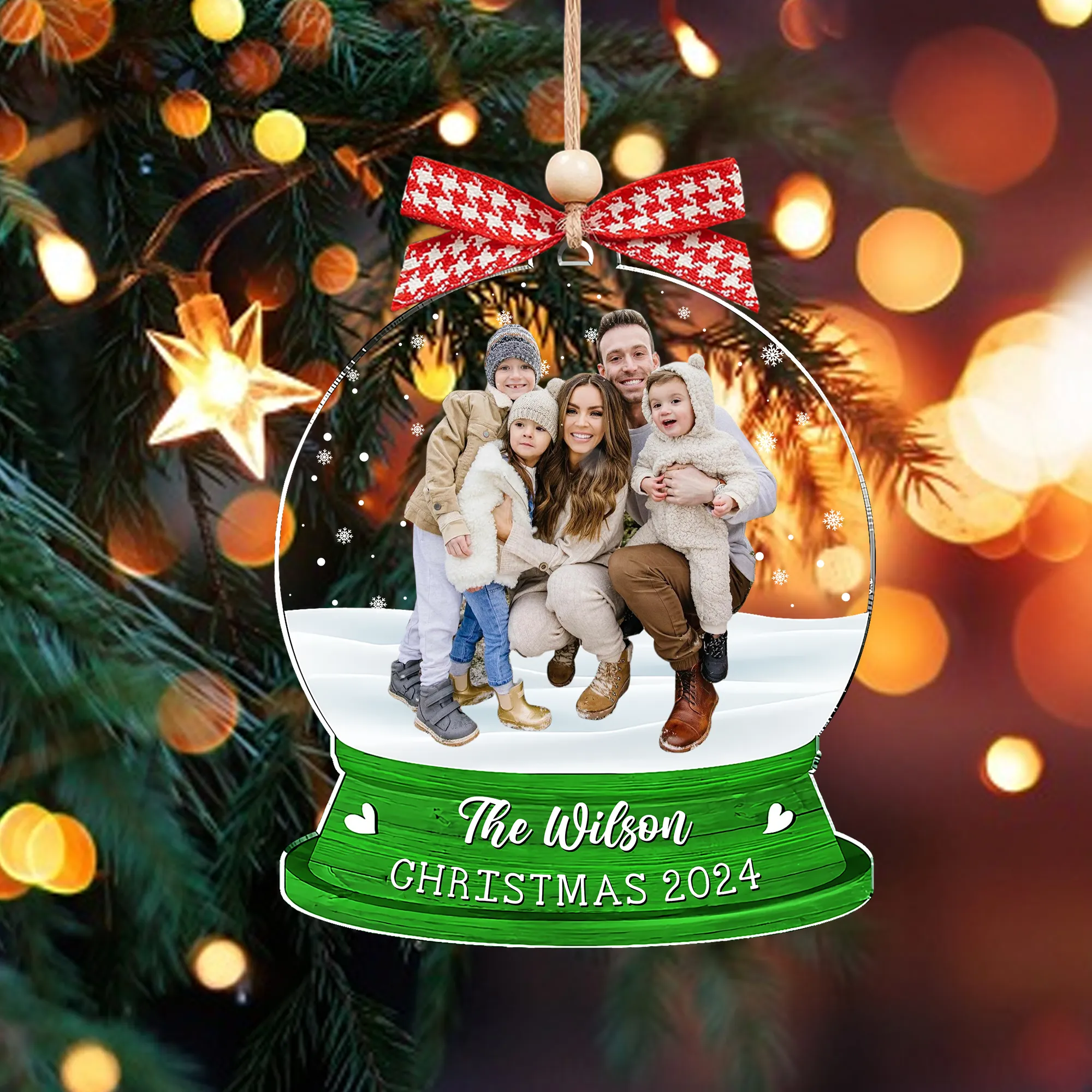 Personalized Family Photo Snow Globe Ornament, Acrylic Photo Ornament CF628