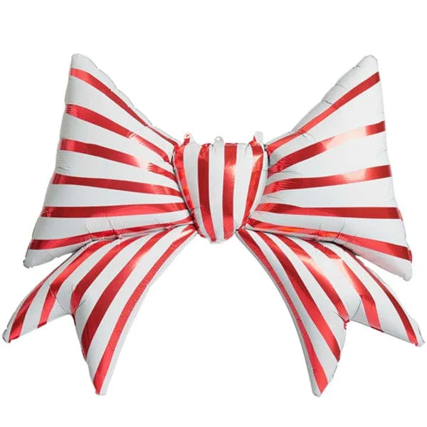 Red & White Striped Christmas Bow Foil Balloon - 39 inch