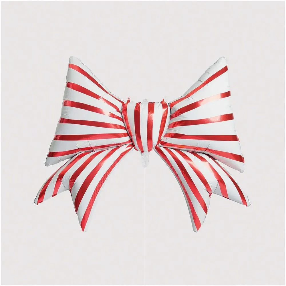 Red & White Striped Christmas Bow Foil Balloon - 39 inch