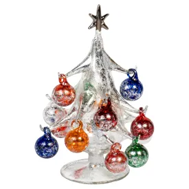 Red Co. 7.75" Argento Lucido Vintage Inspired Mini Glass Christmas Tree with 12 Removable Ornaments, BUON Natale Series