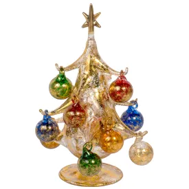 Red Co. 7.75" Oro Multicolore Vintage Inspired Mini Glass Christmas Tree with 12 Removable Ornaments, BUON Natale Series