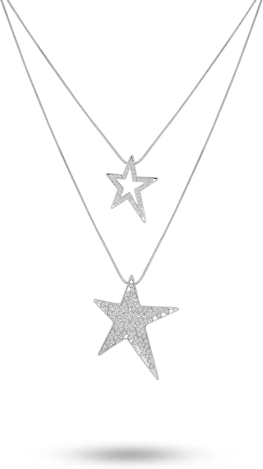 Sacina Gothic Grunge Y2k Aesthetic Layered Rhinestone Star Necklace, Y2k Emo Grunge Necklace, Christmas Jewelry Gift for Women