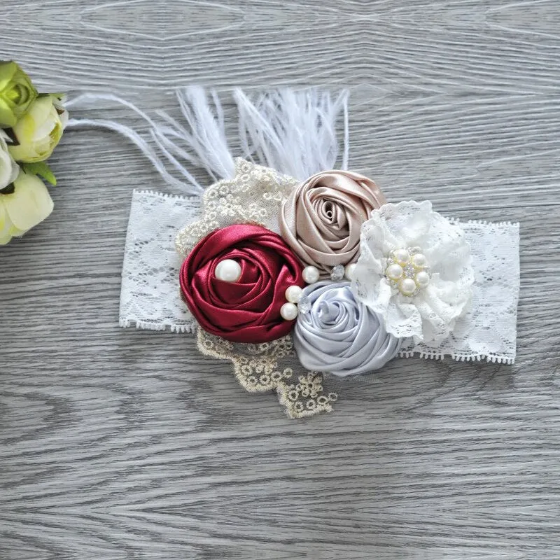 Satin Rosettes Haarband Sparking Rhinestones Fabric Flower Baby Headband Baby Girls Hair Accessory Photography Props