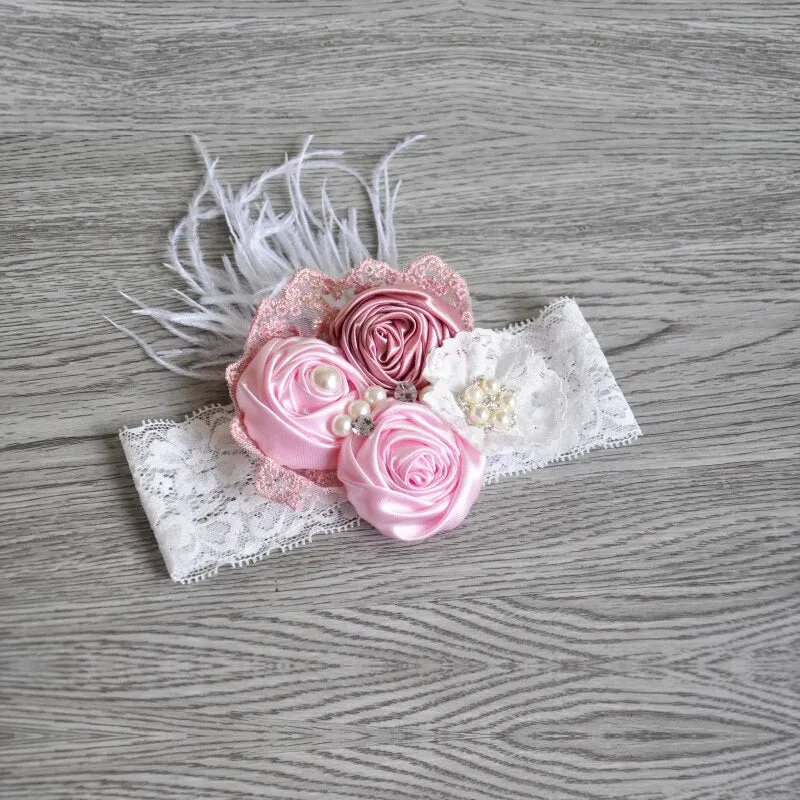 Satin Rosettes Haarband Sparking Rhinestones Fabric Flower Baby Headband Baby Girls Hair Accessory Photography Props