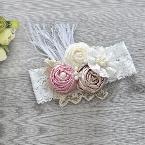 Satin Rosettes Haarband Sparking Rhinestones Fabric Flower Baby Headband Baby Girls Hair Accessory Photography Props
