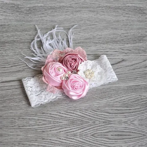 Satin Rosettes Haarband Sparking Rhinestones Fabric Flower Baby Headband Baby Girls Hair Accessory Photography Props