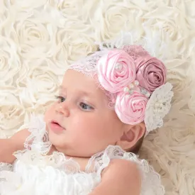 Satin Rosettes Haarband Sparking Rhinestones Fabric Flower Baby Headband Baby Girls Hair Accessory Photography Props