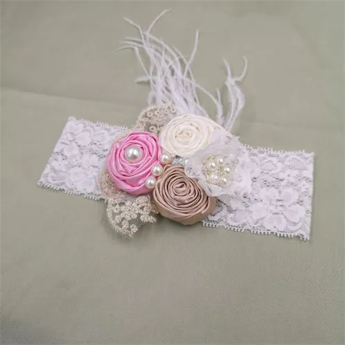 Satin Rosettes Haarband Sparking Rhinestones Fabric Flower Baby Headband Baby Girls Hair Accessory Photography Props