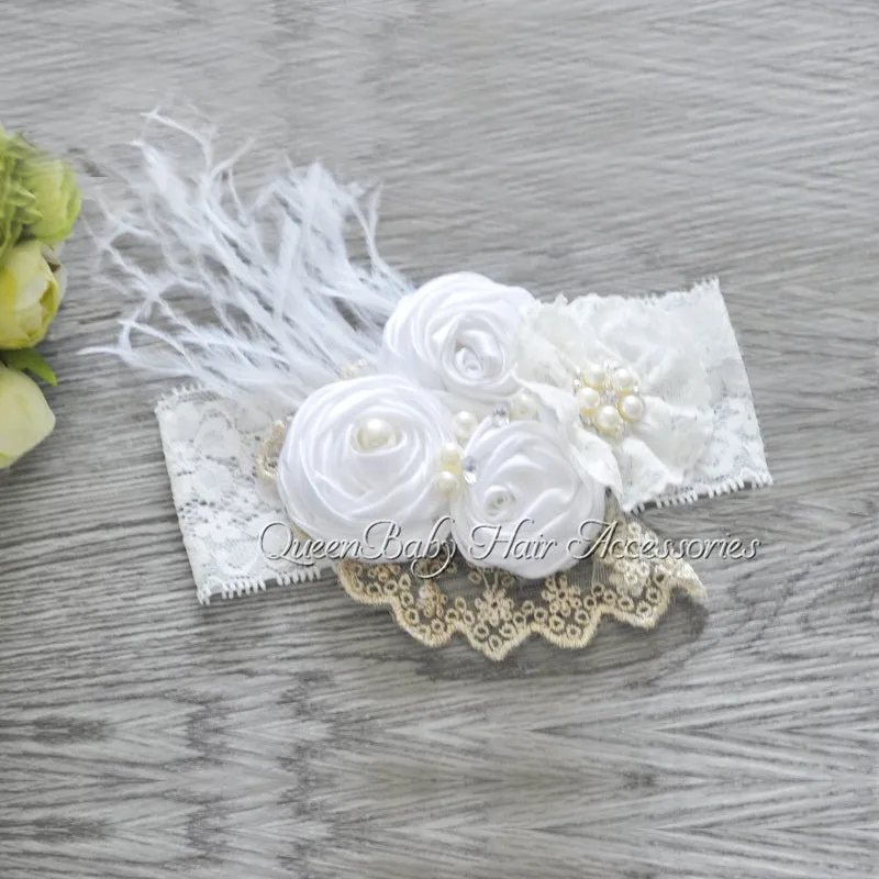Satin Rosettes Haarband Sparking Rhinestones Fabric Flower Baby Headband Baby Girls Hair Accessory Photography Props