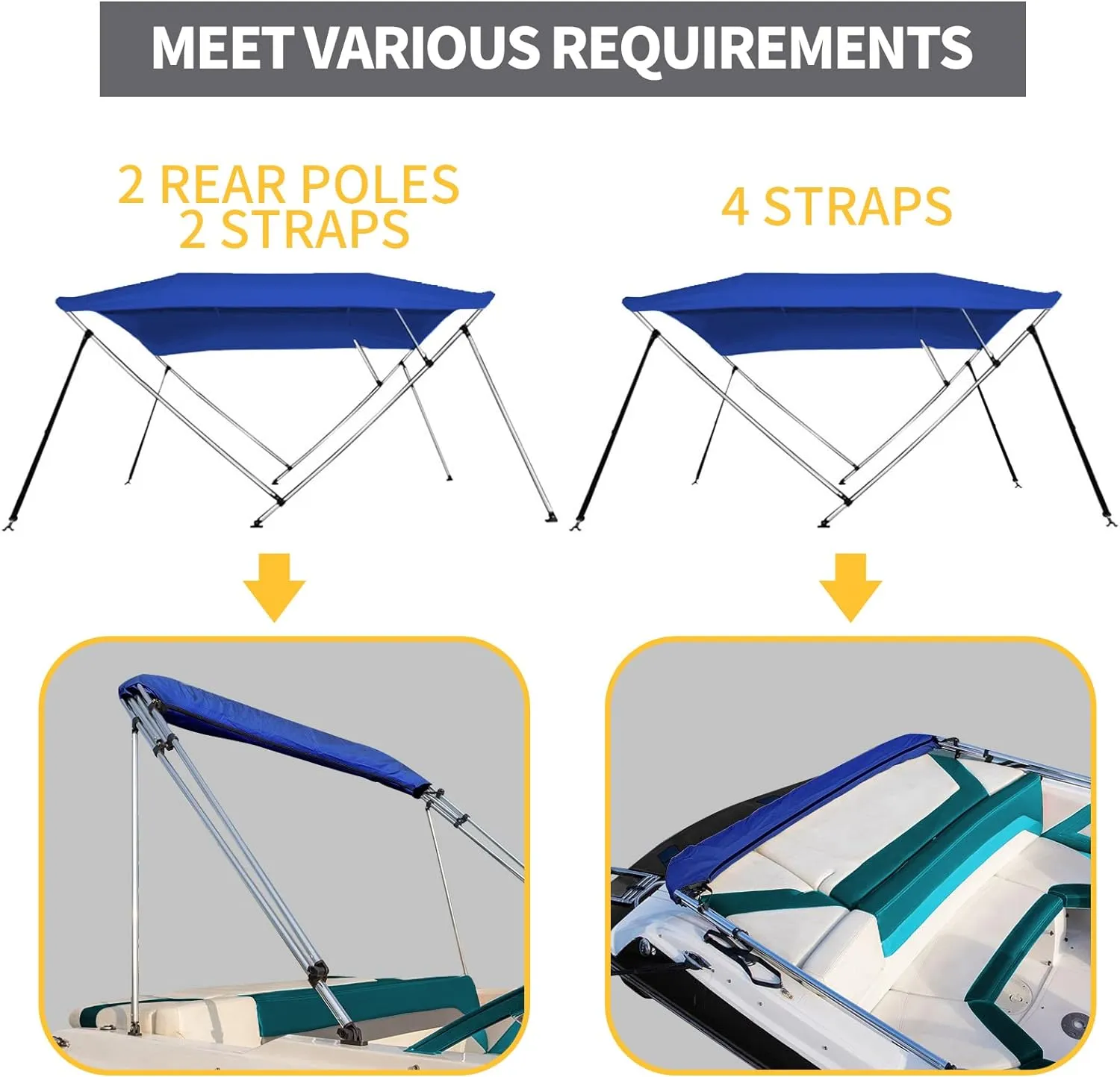 Seamander Bimini Top for Boats,3-4 Bow 13 Different Size Bimini Tops,Includes Bimini Top Hardwares and Boot Cover,3 Bow 6ft Length 79in - 84in Width 46in Height