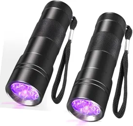 SEVENKA Black Light Flashlight, 2 Pack 12 LED UV Blacklight Flashlight, 395nm Handheld Mini Torch Light, Professional Urine Detector for Dog Pet Urine Stains, Bed Bugs and Scorpions.