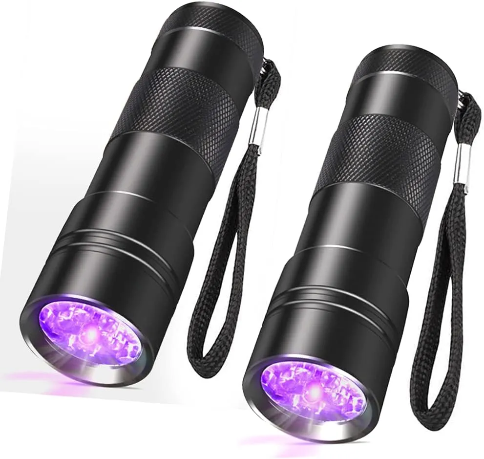 SEVENKA Black Light Flashlight, 2 Pack 12 LED UV Blacklight Flashlight, 395nm Handheld Mini Torch Light, Professional Urine Detector for Dog Pet Urine Stains, Bed Bugs and Scorpions.