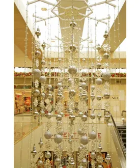 Silver Ornament Drop Ceiling Display with Snowflake Frame