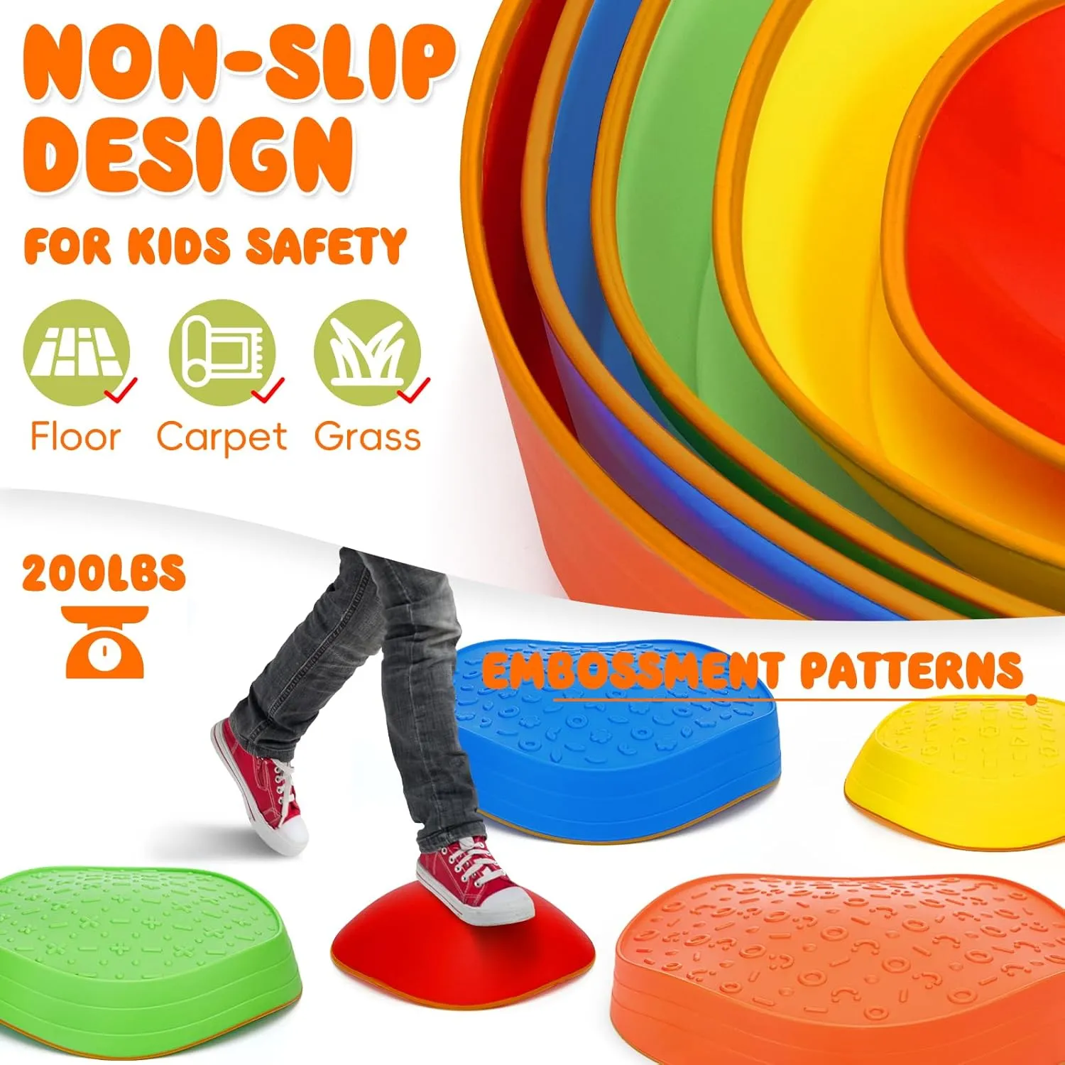 Stepping Stones for Kids, Non-Slip Rubber & Plastic Balance Toddler Stepping Stones for Children's Coordination Skills, Sensory Toys Obstacle Course for Kids Indoor Outdoor Play