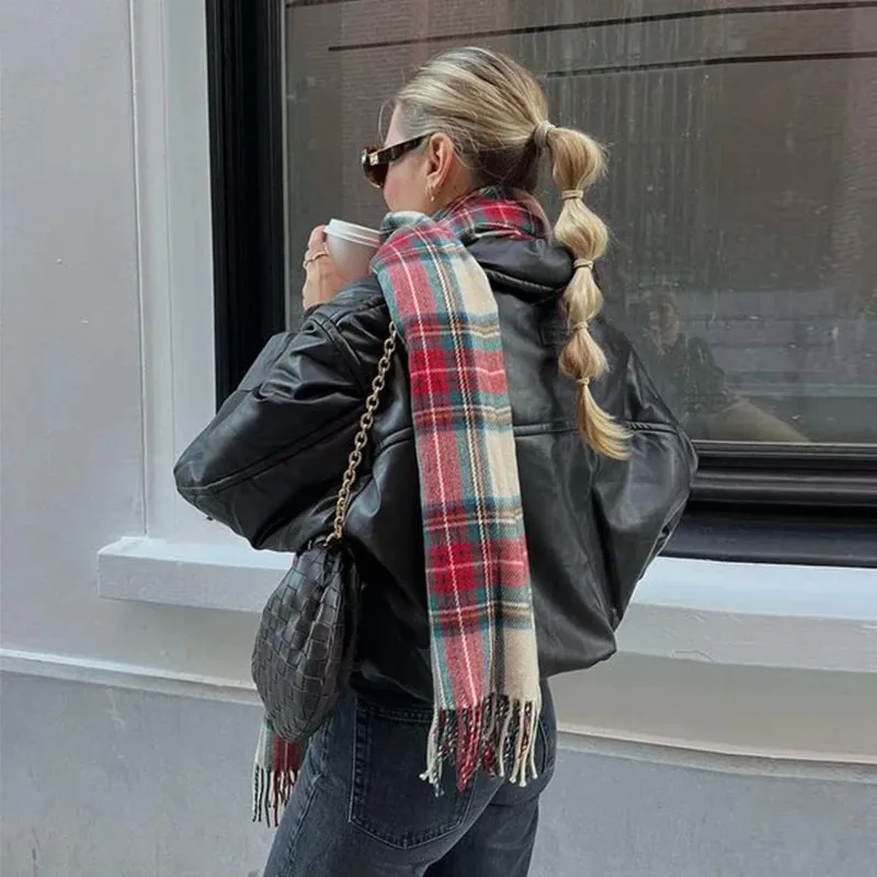 TAVIMART  -  Christmas Red Plaid Scarf Fall Winter Warm Women's Scarfs Vintage Classic Tassels Cashmere Imitation Long Shawl Lady Accessories