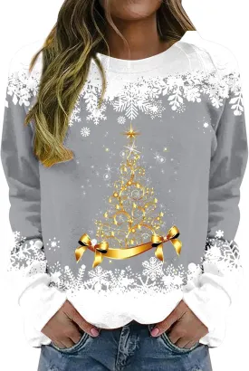Ugly Christmas Sweater Women Christmas Tree Sweatshirts Long Sleeve Crew Neck Holiday Merry and Br