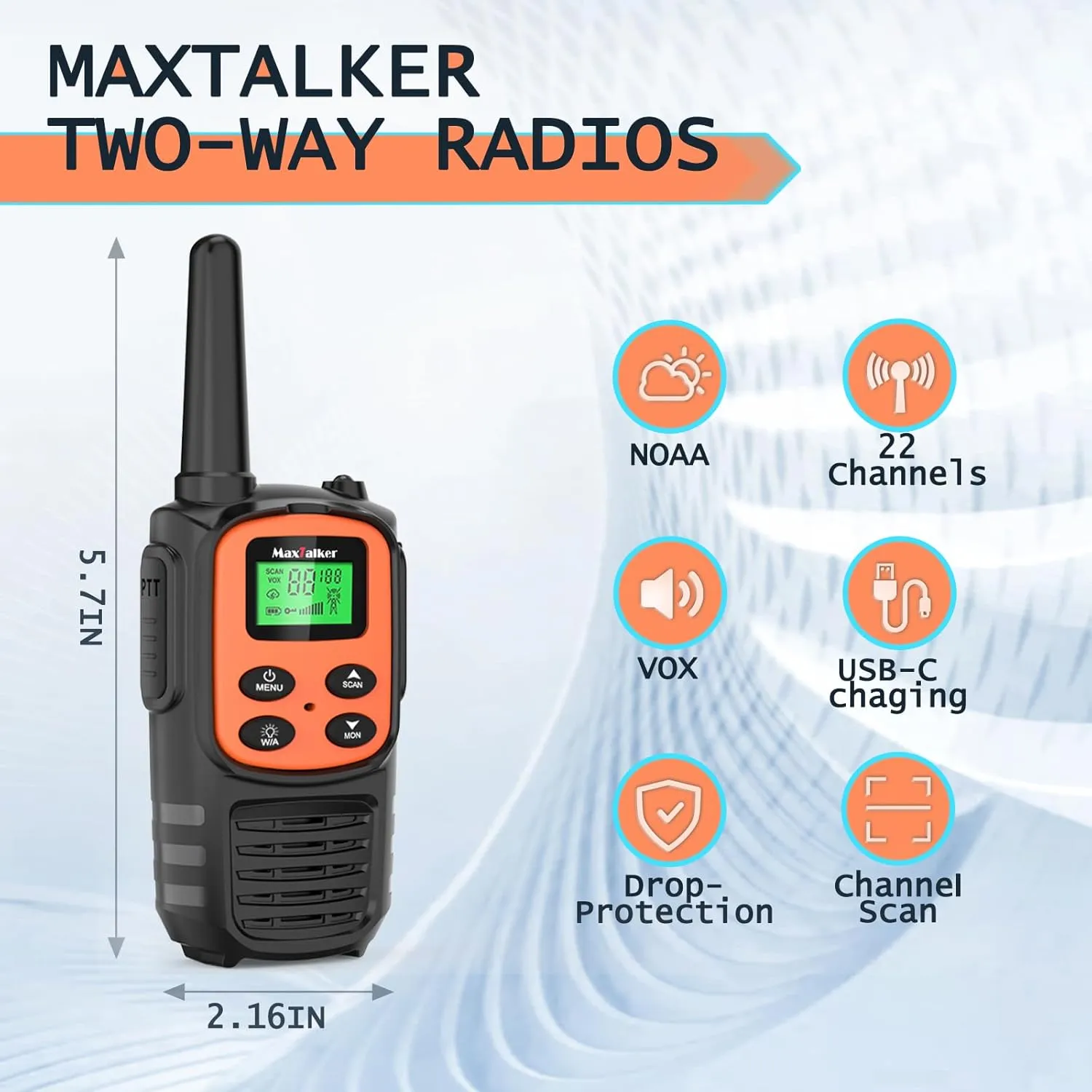 Walkie Talkies for Adults,Rechargeable Walkie Talkies Long Range,Two Way Radios with 22 FRS Channels,Li-ion Battery,USB-C Cable,Flashlight,NOAA,VOX Walkie Talkie for Camping 4 Pack