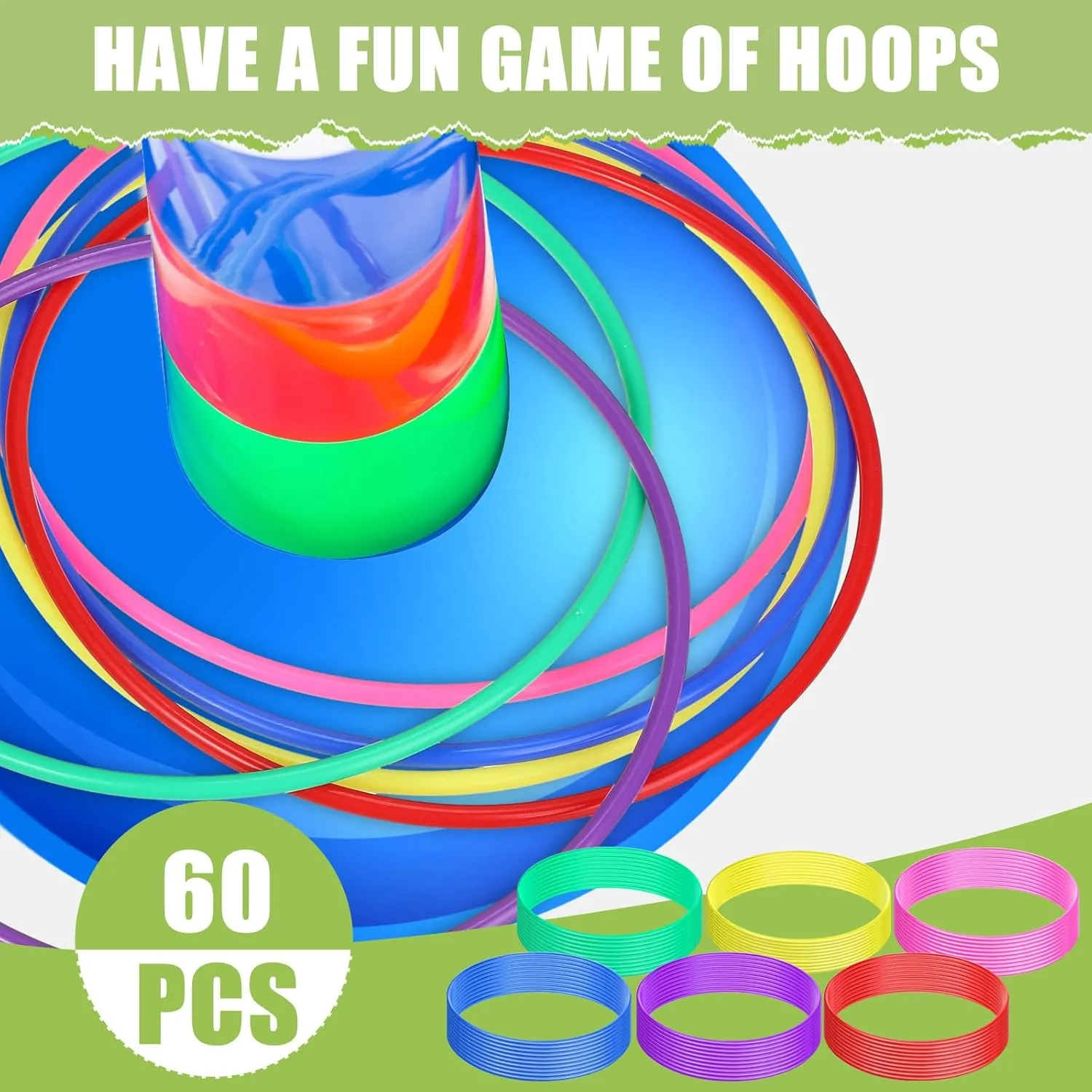 Wettarn 60 Pcs Large Plastic Ring Toss Multicolor Throwing Carnival Rings for Kids Speed and Agility Practice Games, Garden Backyard Lawn Outdoor Games (Bright Color,10 Inch)