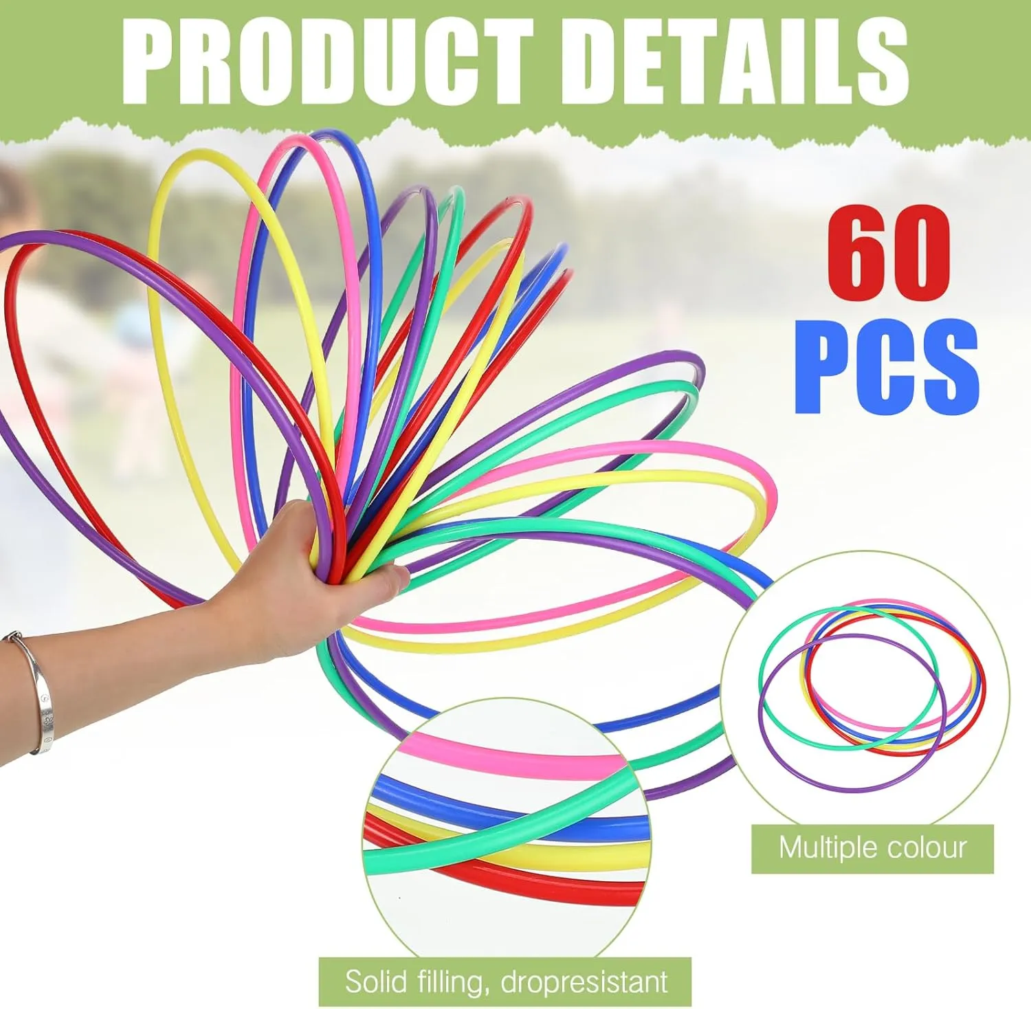 Wettarn 60 Pcs Large Plastic Ring Toss Multicolor Throwing Carnival Rings for Kids Speed and Agility Practice Games, Garden Backyard Lawn Outdoor Games (Bright Color,10 Inch)