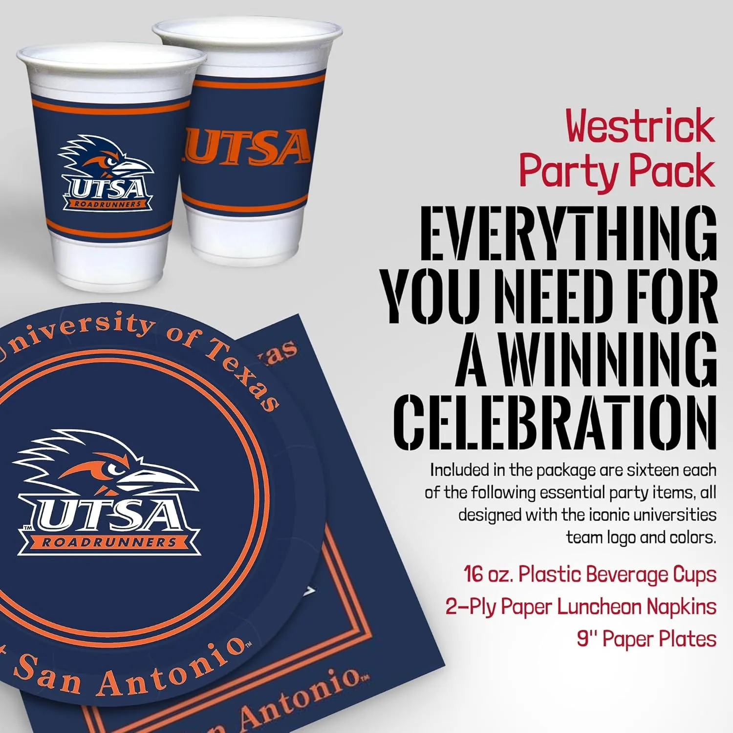 Wicsonsin Badgers Party Supplies 48 Piece Officially Licensed University Set: 16 oz. Plastic Beverage Cups, 9" Paper Plates, Luncheon Napkins, Complete Party Supplies for 16 Guests by Westrick