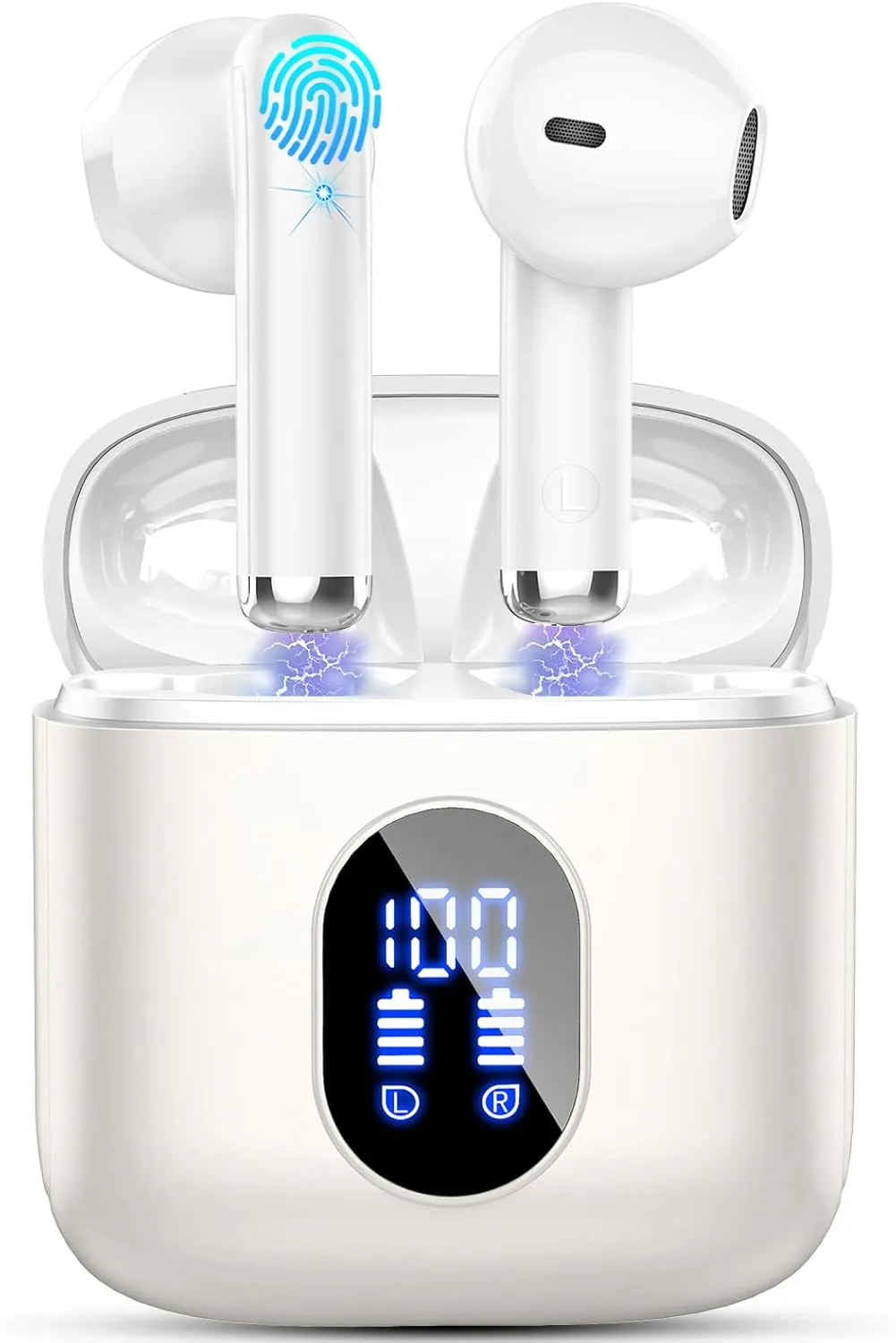 Wireless Earbuds, Bluetooth Headphones 5.4 with ENC Noise Cancelling Mics, 30H Bluetooth Ear buds 3D Bass with LED Display Charging Case, IP7 Waterproof Wireless Earphones for Android, iOS, Pearlwhite