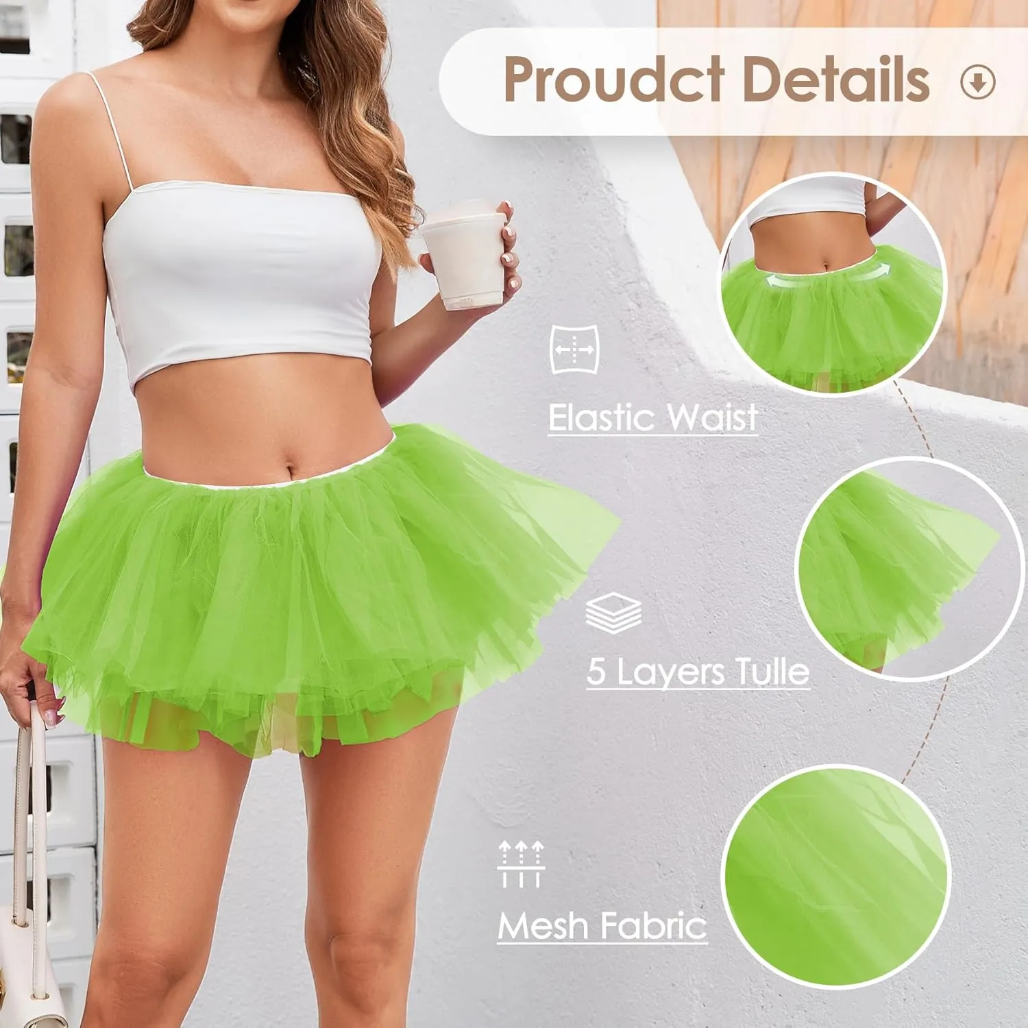Women 5 Layers Tutu Fluffy Dance Ballet Bubble Skirt Puffy Elastic Tulle Short Skirts Halloween Christmas Costume