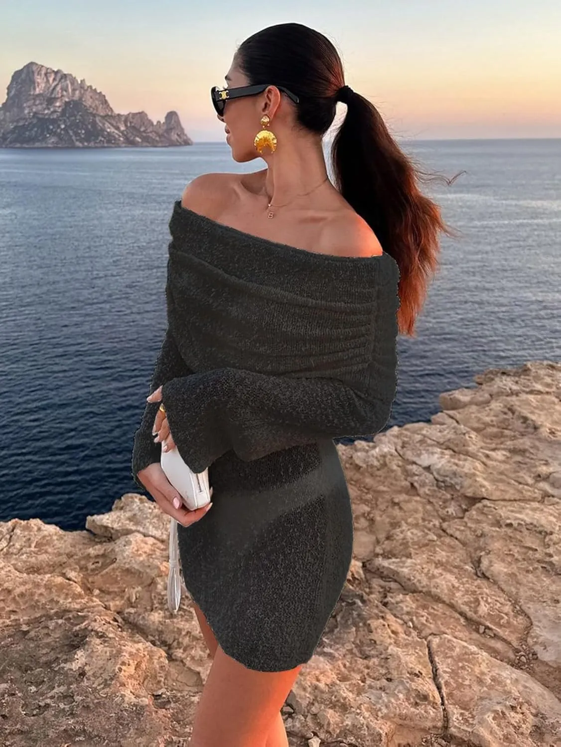 Womens Crochet Knit Swimsuit Coverup Mini Dress Summer 2025 Off Shoulder Sheer Mesh Beach Bathing Suit Cover Up